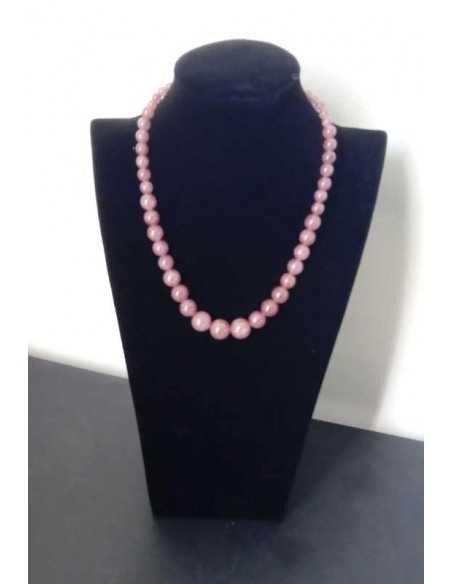 Collier quartz rose lavande pierres boules tailles dégradées