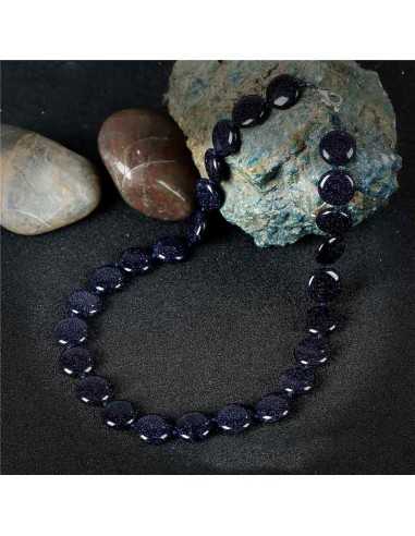 Collier pierre du soleil noire perles rondes plates