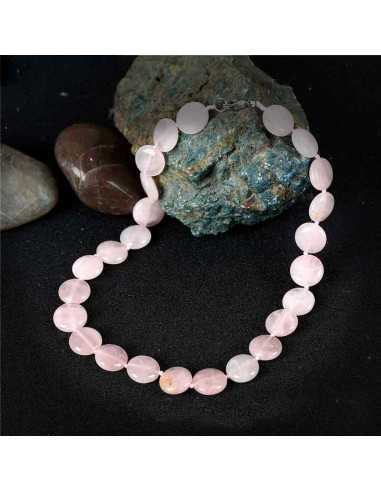 Collier quartz rose pierres pastilles rondes