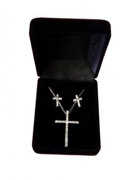 Parure en coffret collier pendentif croix sertie et boucles