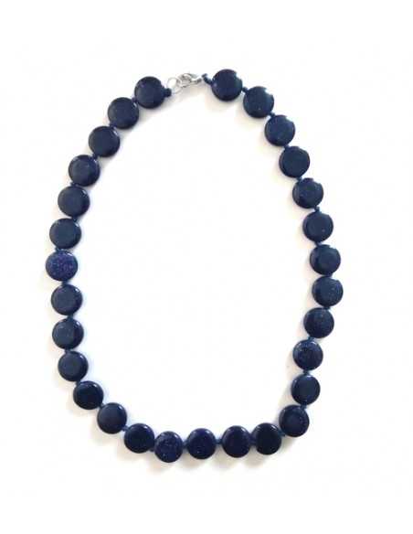 Collier pierre du soleil noire perles rondes plates