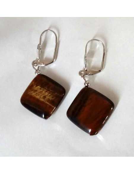 Boucles d'oreilles œil de tigre pierre carrée 1.5 cm