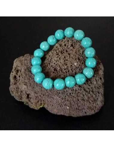 Bracelet turquoise reconstituée pierres rondes 12 mm
