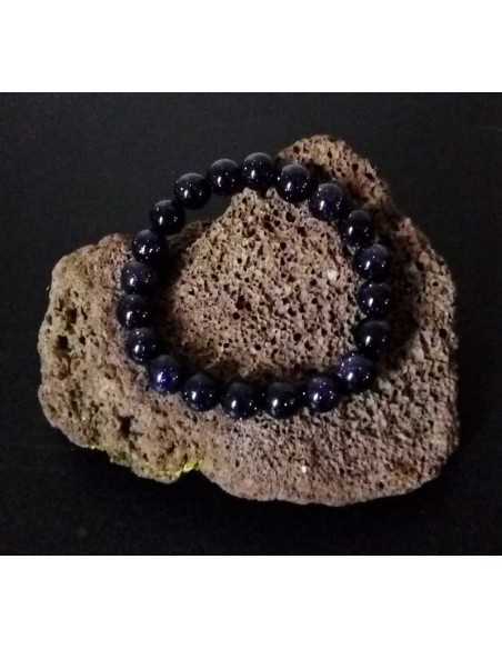 Bracelet pierre du soleil noire perles boules 10 mm