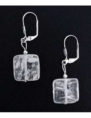 Boucles d'oreilles cristal de roche pierres carrées