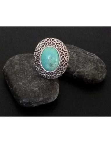 Bague turquoise de synthèse ovale ajustable