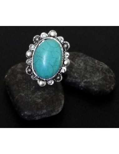 Bague turquoise de synthèse style baroque ajustable