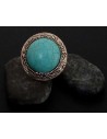 Bague turquoise de synthèse ronde large ajustable