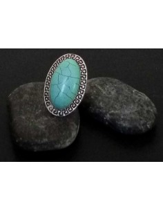 Bague turquoise de synthèse ovale allongée ajustable