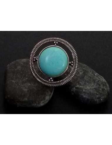 Bague turquoise de synthèse ronde design ajustable