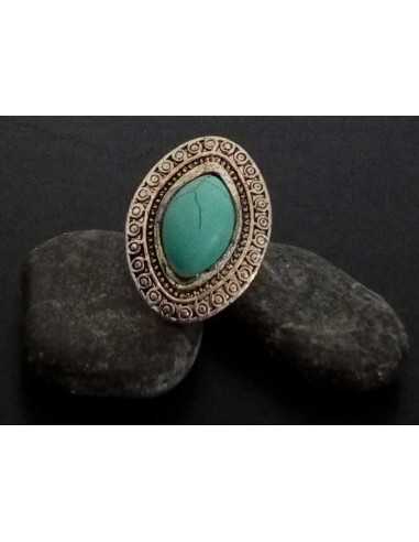 Bague turquoise de synthèse modèle ethnique ajustable