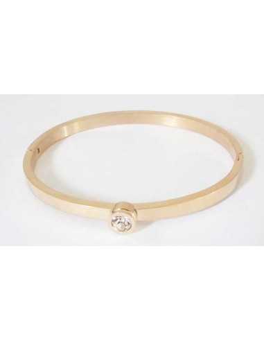 Bracelet jonc acier rose zirconium incrusté au centre