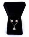 Parure bijoux en coffret collier pendentif feuille zirconium & boucles