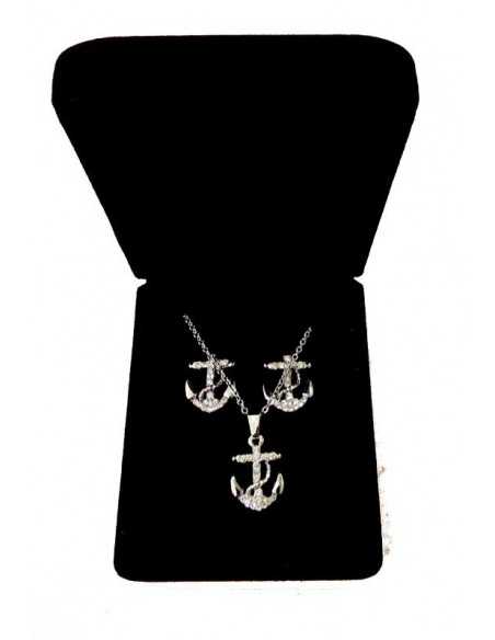 Parure bijoux en coffret collier pendentif ancre marine & boucles