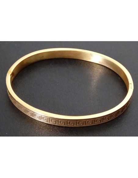 Bracelet jonc acier avec motifs ethniques géométriques