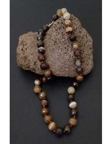 Collier pierre agate boules 10 mm facettées marron