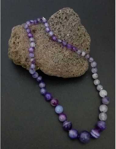Collier pierre agate boules tailles dégradées facettées violet