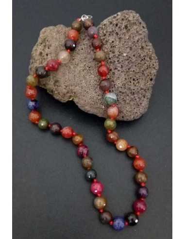 Collier pierre agate boules facettées 10 mm multicolore