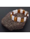 Bracelet oeil de tigre et quartz rose pierres carrées