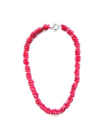 Collier corail perles tressées pierre reconstituée