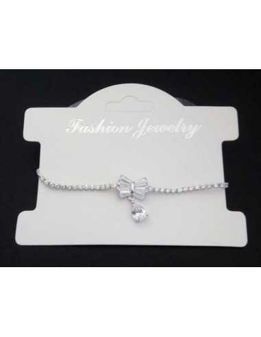 Bracelet fin ajustable pendentif noeud et zirconiums