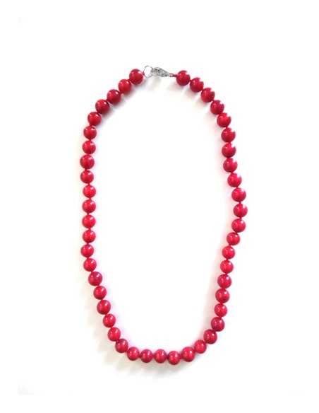 Collier corail perles 7 mm pierre reconstituée 44 cm