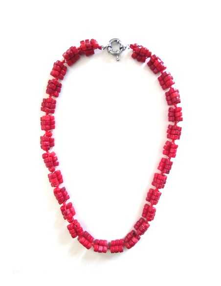 Collier corail cabochons tressés pierre reconstituée 44 cm