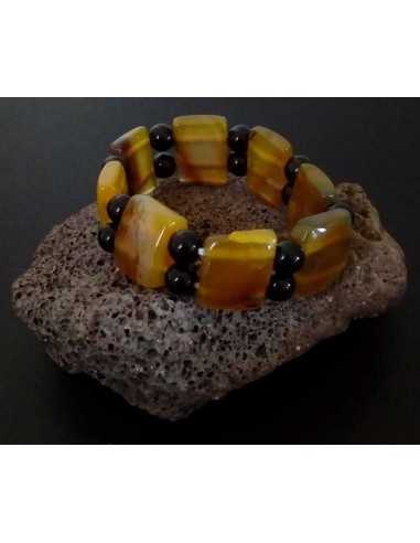 Bracelet pierre agate bicolore jaune et noir