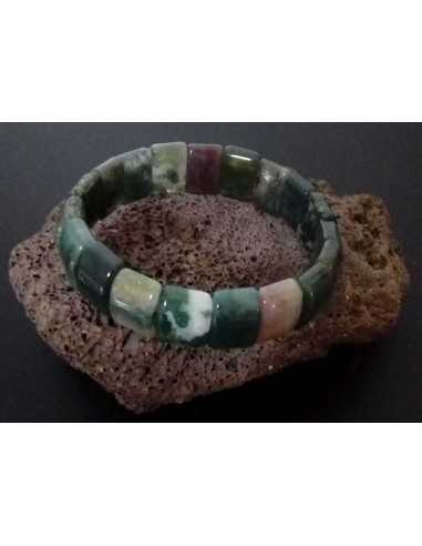 Bracelet agate verte pierres carrées
