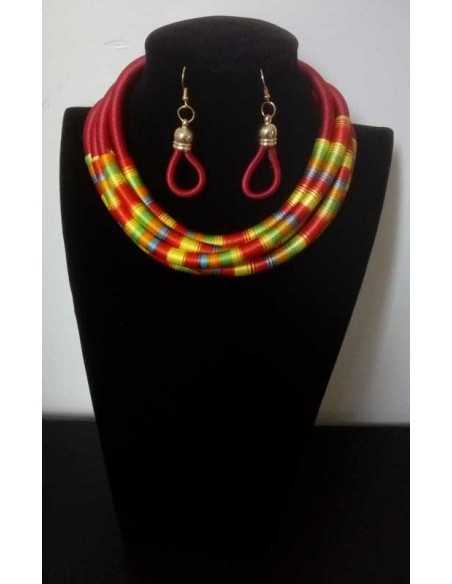 Collier tribal africain ras de cou & boucles d'oreilles