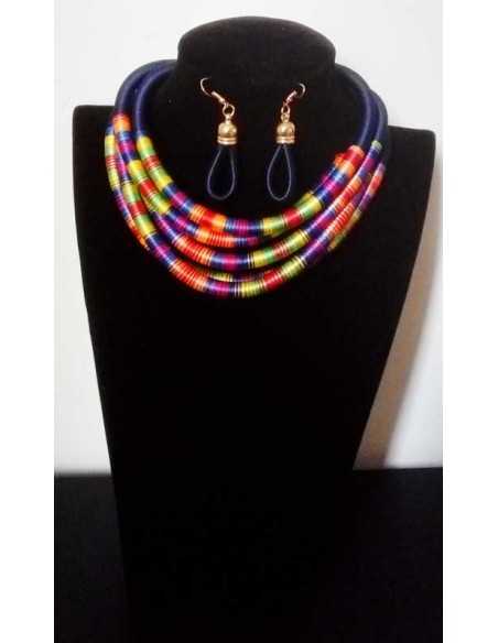 Collier tribal africain ras de cou & boucles d'oreilles