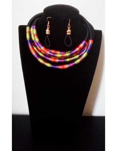 Collier tribal africain ras de cou & boucles d'oreilles