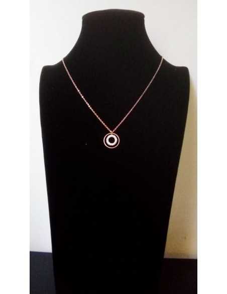 Collier acier gold rose pendentif anneaux sertis