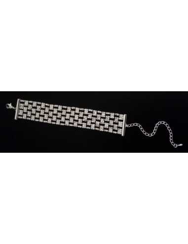 Bracelet manchette strass souple motif damier pour soirée