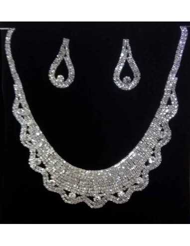 Parure soirée collier strass ras de cou à ondulations + boucles