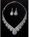 Parure soirée collier strass avec boucles d'oreilles gouttes pendantes