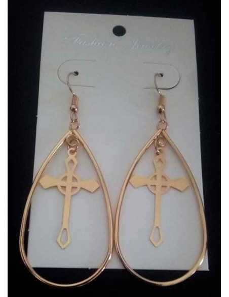 Boucles d'oreilles fantaisie gouttes motif croix