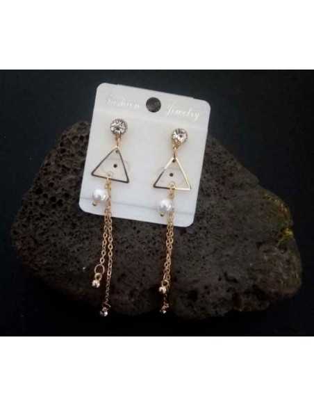 Boucles d'oreilles pendantes triangle et longue chaine