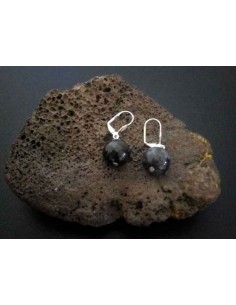 Boucles d'oreilles quartz inclusion de tourmaline pierres boules 1.2 cm