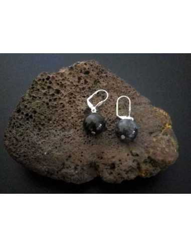 Boucles d'oreilles quartz inclusion de tourmaline pierres boules 1.2 cm