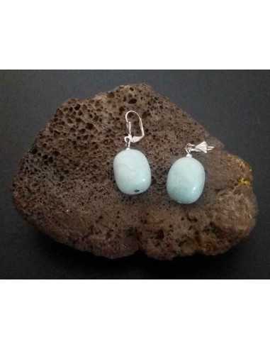 Boucles d'oreilles Aigue-marine gouttes pierre naturelle 1.5 cm