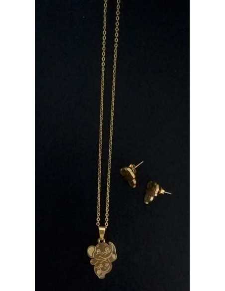 Parure acier collier pendentif éléphant avec boucles