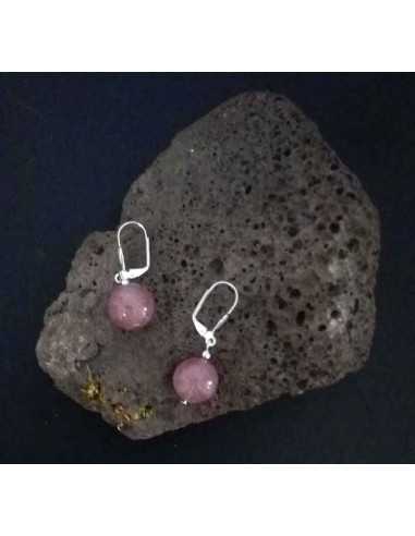Boucles d'oreilles quartz rose lavande pierres boules 10 mm