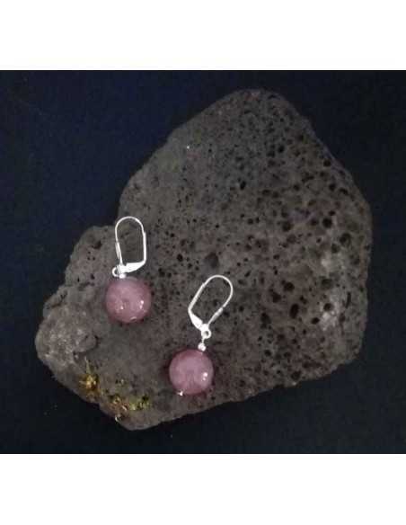 Boucles d'oreilles quartz rose lavande pierres boules 10 mm