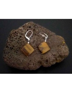 Boucles d'oreilles œil de tigre pierre carrée 1.5 cm