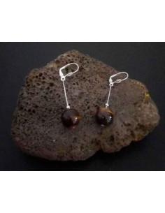 Boucles d'oreilles œil de tigre pierres boules pendantes 4 cm