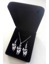 Parure en coffret collier pendentif chat serti de strass et boucles