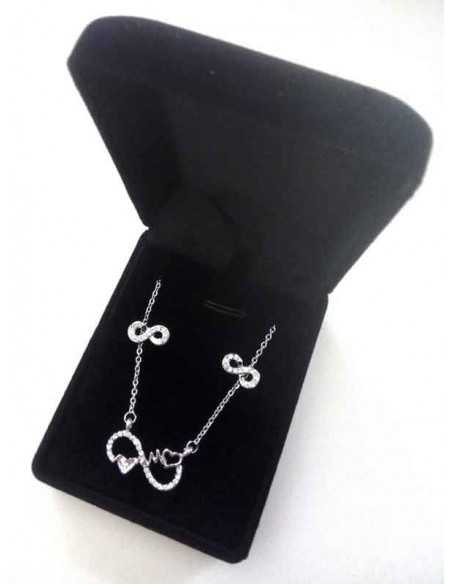 Parure en coffret collier pendentif infini double coeurs et boucles