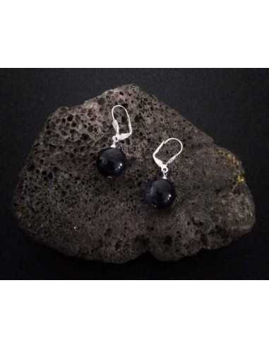 Boucles d'oreilles pierre de soleil noire boules 10 mm