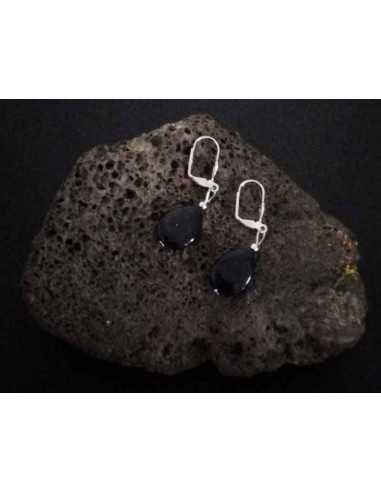 Boucles d'oreilles pierre de soleil noire gouttes 2 cm